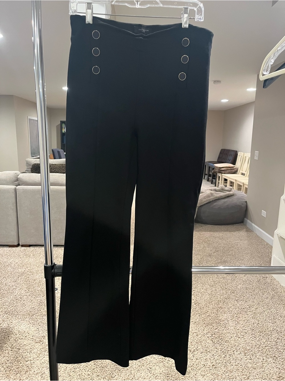 Ann Taylor Black High-Rise Wide Leg Pants with Decorative Buttons- sailor style